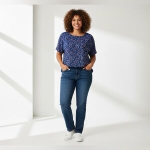 BONGO Blue Floral Short Sleeve Top